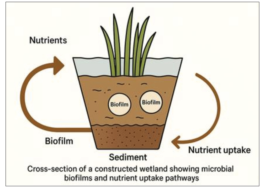 Figure 2 . Diagram of FTW showing plant roots, microbial biofilms, and nutrient uptake pathways.